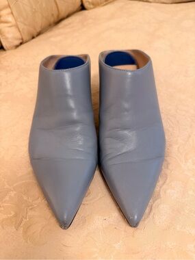 Stuart Weitzman Pointed Leather Slip-On Mules in Light Blue